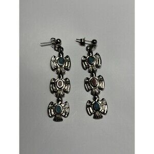 Triple Thunderbird Stacked Navajo Earrings Dangle Native Sterling 925